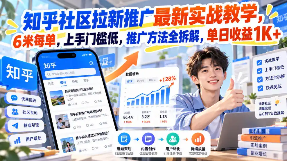 知乎社区拉新推广最新实战教学，6米每单，上手门槛低，推广方法全拆解，单日收益1K+！(更新1021)-百盟网