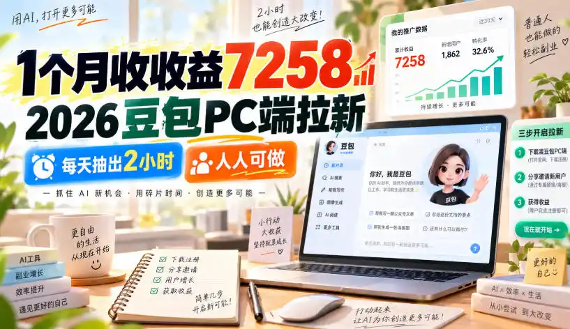 1个月收收益7258,2026豆包PC端拉新,每天抽出2小时,人人可做 1个月收收益7258,2026豆包PC端拉新,每天抽出2小时,人人可做