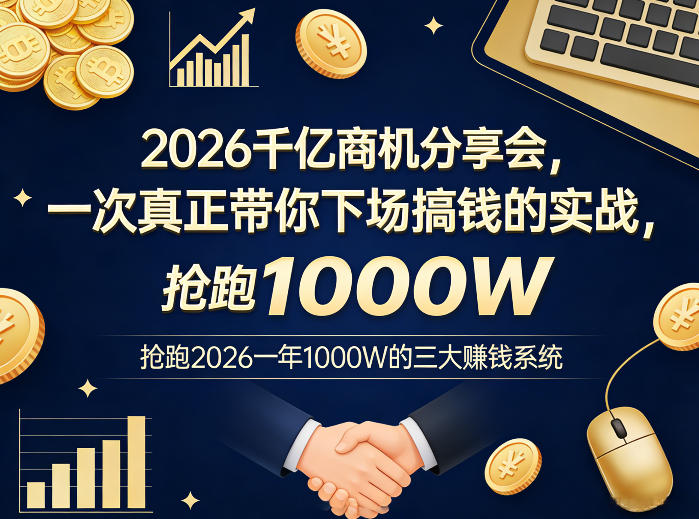 2026千亿商机分享会，一次真正带你下场搞钱的实战，抢跑2026一年1000W的三大賺钱系统-百盟网