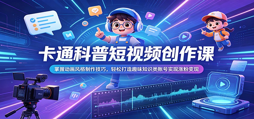 卡通科普短视频创作课:掌握动画风格制作技巧,轻松打造趣味知识类账号实现涨粉变现-百盟网