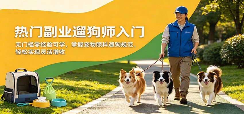 热门副业遛狗师入门,无门槛零经验可学,掌握宠物照料遛狗规范,轻松实现灵活增收-百盟网