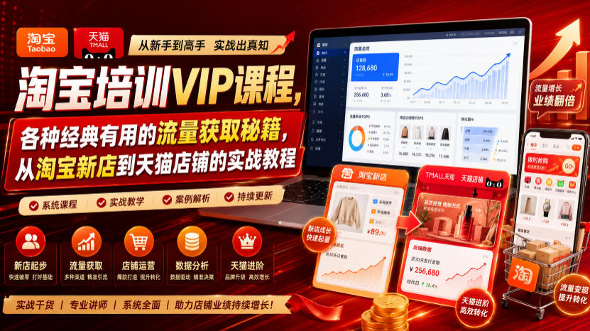 淘宝培训VIP课程,各种经典有用的流量获取秘籍,从淘宝新店到天猫店铺的实战教程(更新7月)-百盟网