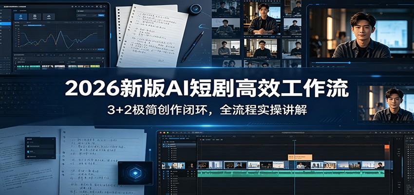 2026新版AI短剧高效工作流：3+2极简创作闭环，全流程实操讲解-百盟网
