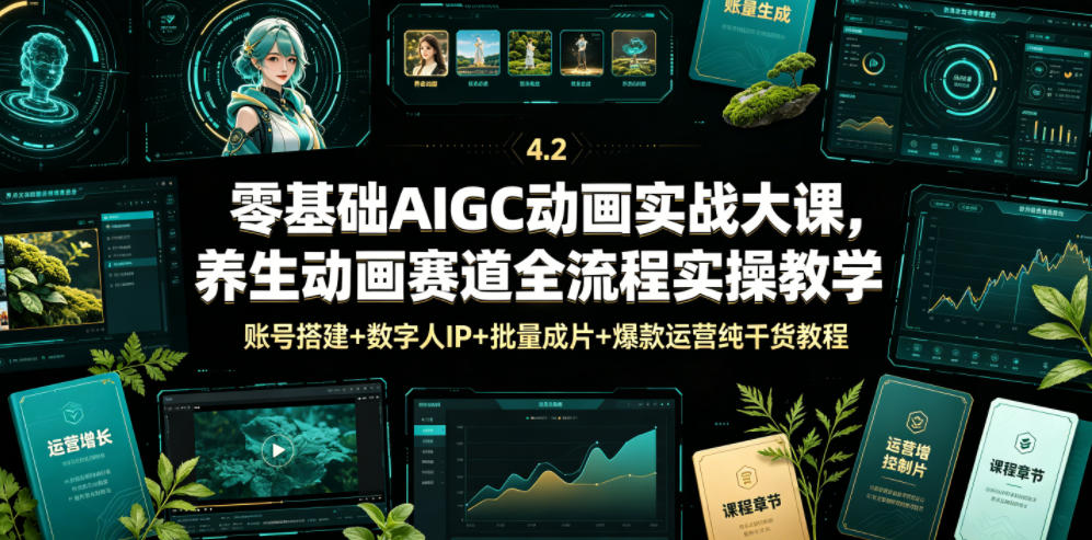 零基础AIGC动画实战大课,养生动画赛道全流程实操教学,账号搭建+数字人IP+批量成片+爆款运营纯干货教程-百盟网