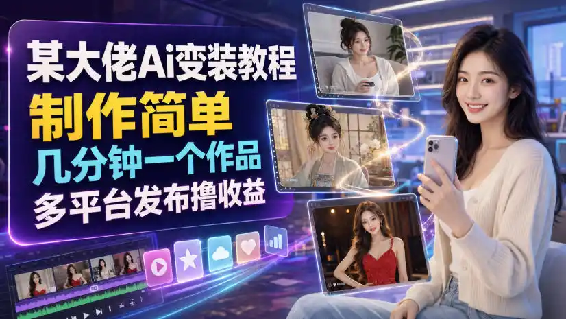 某大佬Ai变装教程,制作简单,几分钟一个作品,多平台发布撸收益