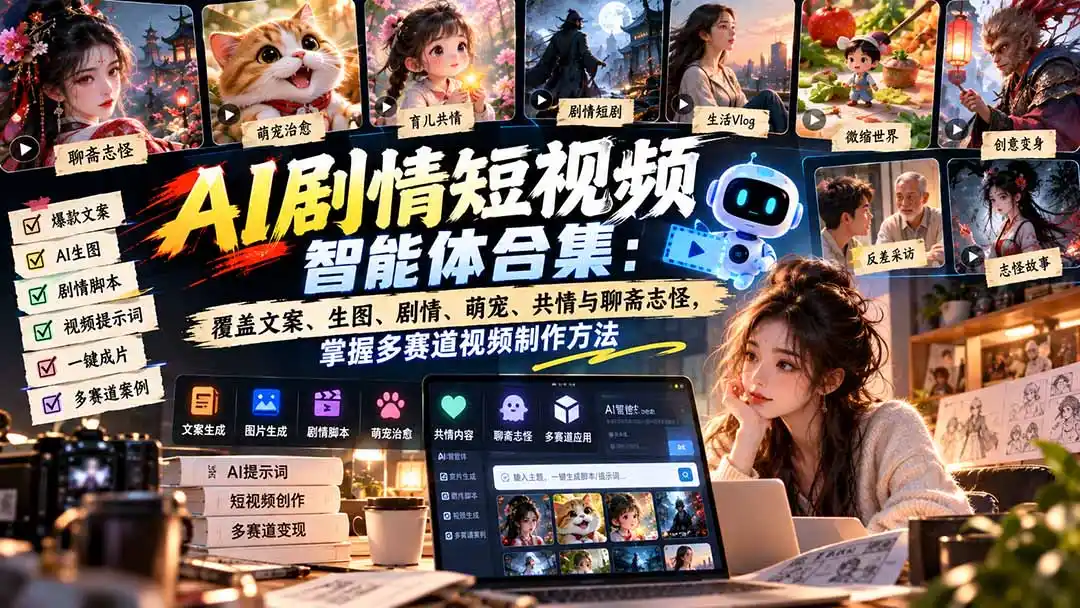 【无水印】AI剧情短视频智能体合集：覆盖文案、生图、剧情、萌宠、共情与聊斋志怪，掌握多赛道视频制作方法-百盟网