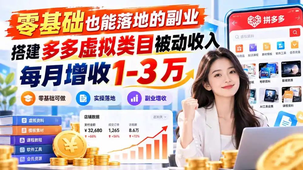 零基础也能落地的副业，搭建多多虚拟类目被动收入，每月增收 1-3 万-百盟网