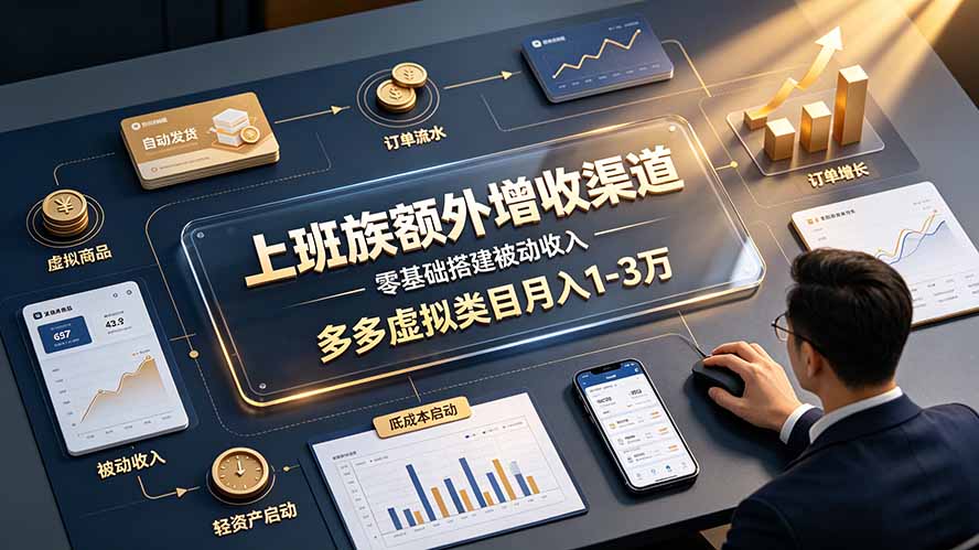 上班族额外增收渠道,零基础搭建被动收入,多多虚拟类目月入 1-3 万-百盟网