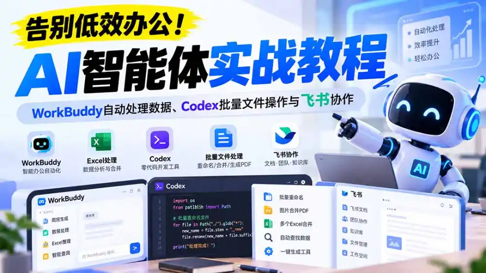 【无水印】告别低效办公！《AI智能体实战教程》WorkBuddy自动处理数据、Codex批量文件操作与飞书协作