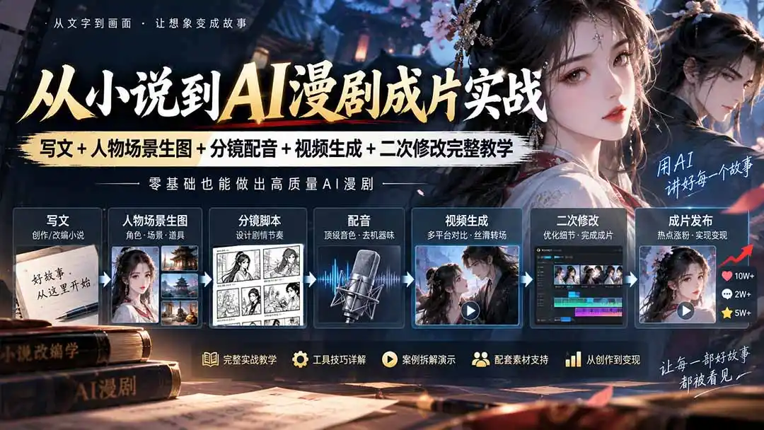 从小说到AI漫剧成片实战:写文+人物场景生图+分镜配音+视频生成+二次修改完整教学-百盟网
