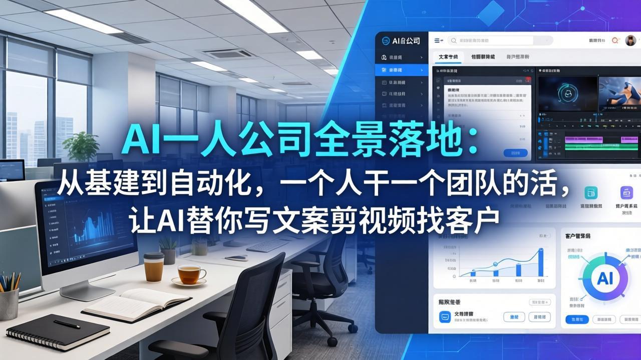 AI一人公司全景落地:从基建到自动化,一个人干一个团队的活,让AI替你写文案剪视频找客户-百盟网