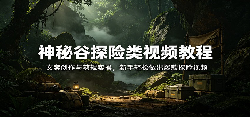 神秘谷探险类视频教程：文案创作与剪辑实操，新手轻松做出爆款探险视频-百盟网