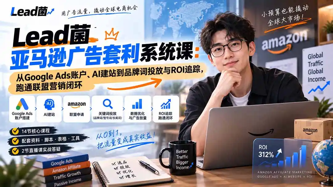 Lead菌亚马逊广告套利系统课:从Google Ads账户、AI建站到品牌词投放与ROI追踪,跑通联盟营销闭环-百盟网