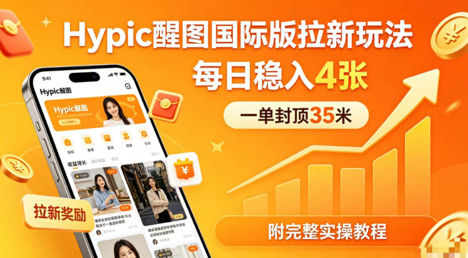 一单封顶35米，实测Hypic醒图国际版拉新玩法，每日稳入4张(附完整实操教程)-百盟网