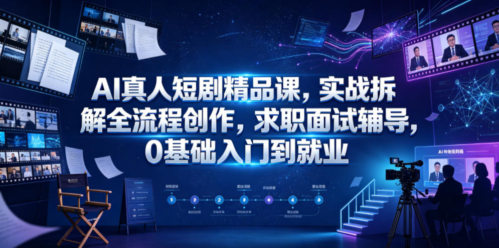 AI真人短剧精品课,实战拆解全流程创作,求职面试辅导,0基础入门到就业-百盟网