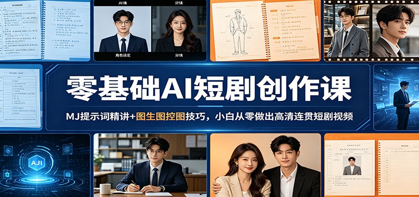 零基础AI短剧创作课:MJ提示词精讲+图生图控图技巧,小白从零做出高清连贯短剧视频-百盟网