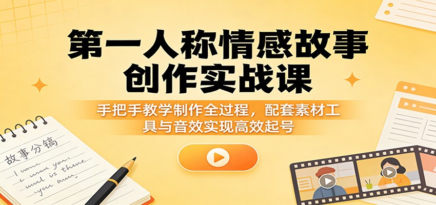 第一人称情感故事创作实战课：手把手教学制作全过程，配套素材工具与音效实现高效起号-百盟网