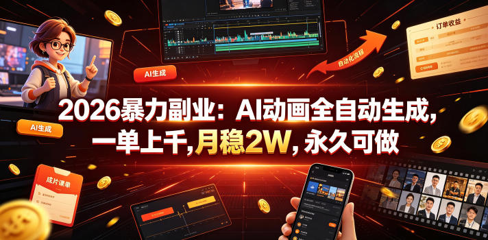 2026暴力副业:AI动画全自动生成,一单上千,月稳2W,永久可做【揭秘】-百盟网