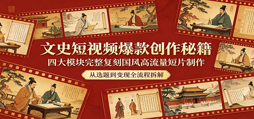 文史短视频爆款创作秘籍:四大模块完整复刻国风高流量短片制作-百盟网
