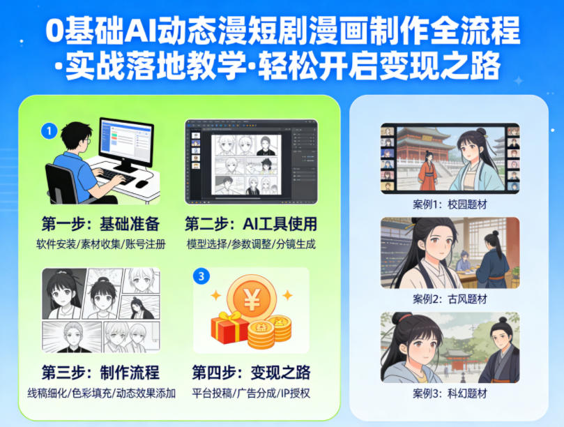 0基础AI动态漫短剧漫画制作全流程,实战落地教学,轻松开启变现之路-百盟网