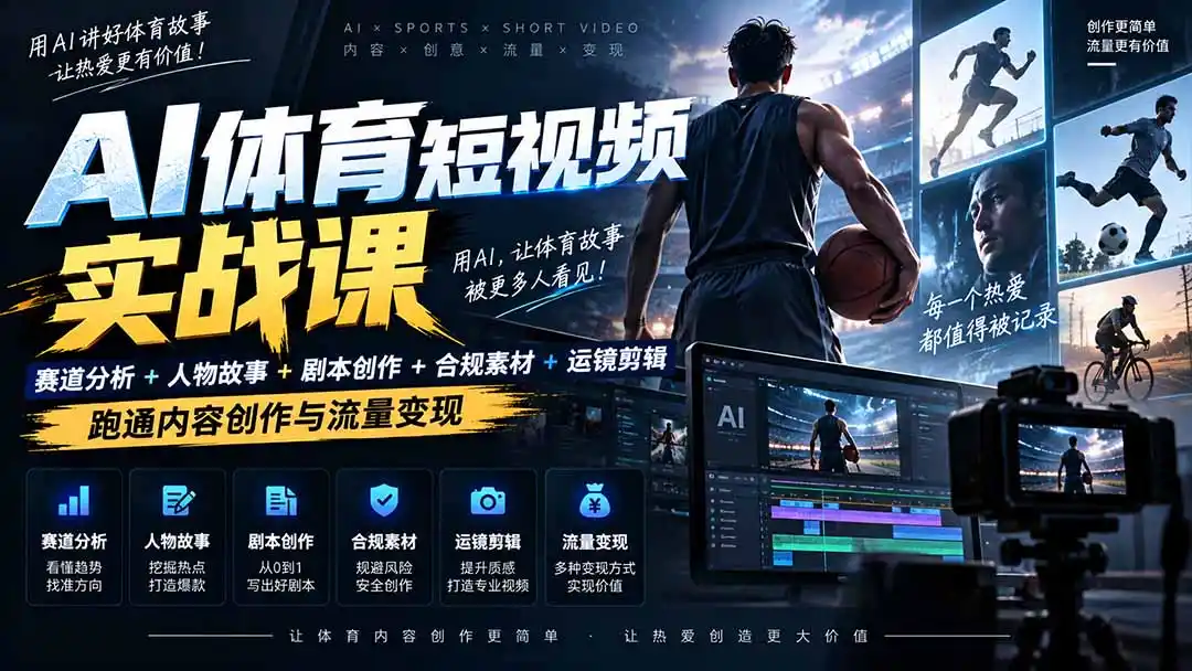 AI体育短视频赛道顶级玩法｜赛道分析+人物故事+剧本创作+版权处理+运镜剪辑，跑通流量变现-日赚1K+-百盟网