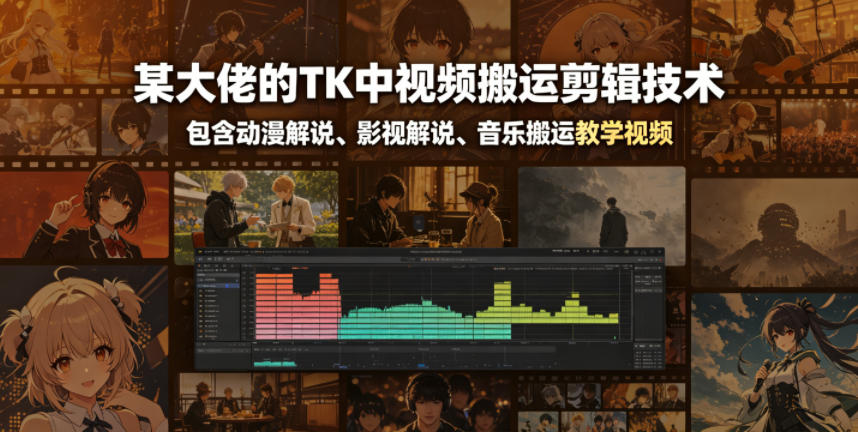 某大佬的TK中视频搬运剪辑技术,包含动漫解说、影视解说、音乐搬运教学视频-百盟网