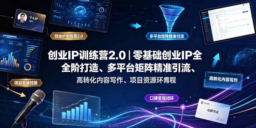 创业IP训练营2.0|零基础创业IP全阶打造、多平台矩阵精准引流、高转化内容写作、项目资源对接与口碑变现闭环课程-百盟网