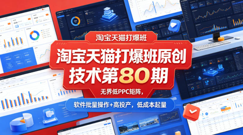 淘宝天猫打爆班原创技术第80期，无界低PPC矩阵，软件批量操作+高投产，低成本起量-百盟网