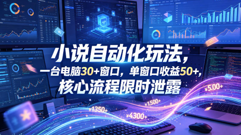 小说挂G自动化玩法，一台电脑30+窗口，单窗口收益50+，核心流程限时泄露【揭秘】-百盟网