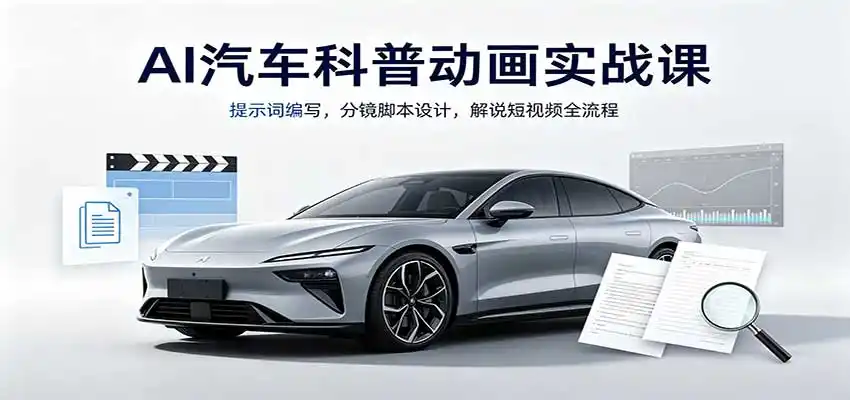 AI汽车科普动画实战课：提示词编写，分镜脚本设计，解说短视频全流程-百盟网