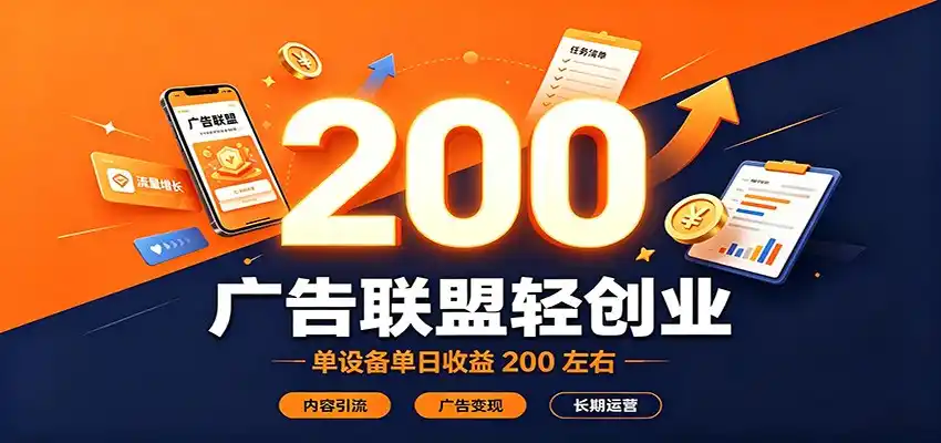 广告联盟轻创业，单设备单日收益200左右，内容引流广告变现长期运营-百盟网