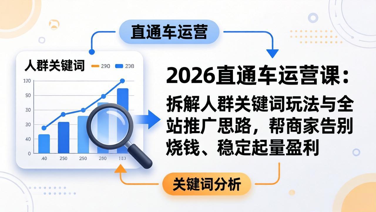 2026直通车运营课：拆解人群关键词玩法与全站推广思路，帮商家告别烧钱、稳定起量盈利-百盟网