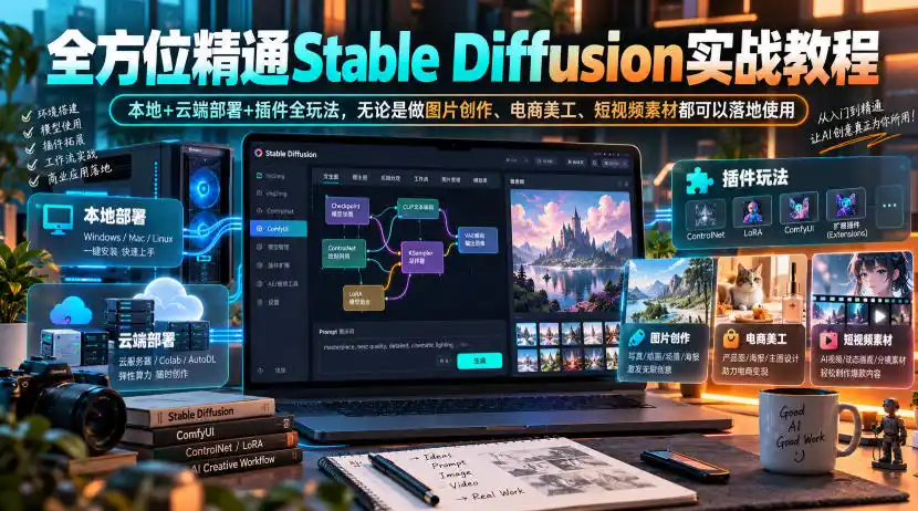 全方位精通Stable Diffusion实战教程|本地+云端部署+插件全玩法,无论是做图片创作、电商美工、短视频素材都可以落地使用-百盟网