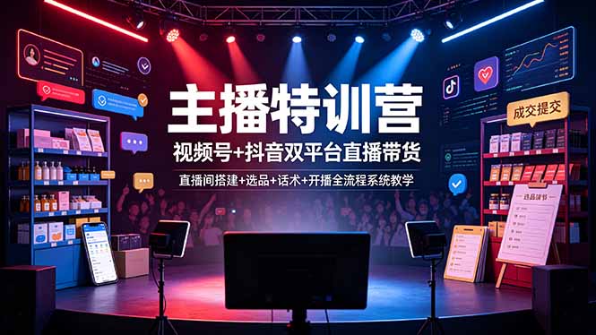 主播特训营:视频号+抖音双平台直播带货,直播间搭建+选品+话术+开播全流程系统教学-百盟网