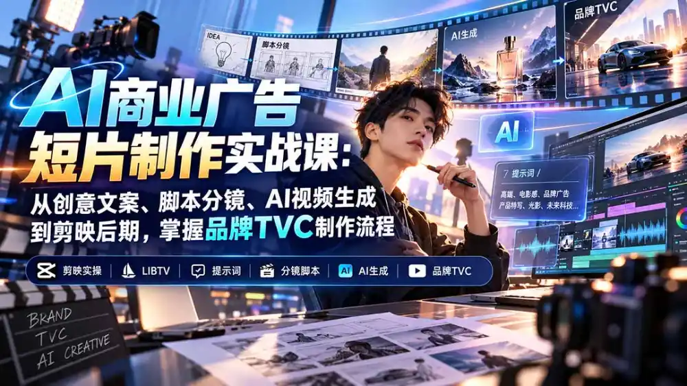 AI商业广告短片制作实战课：从创意文案、脚本分镜、AI视频生成到剪映后期，掌握品牌TVC制作流程-百盟网