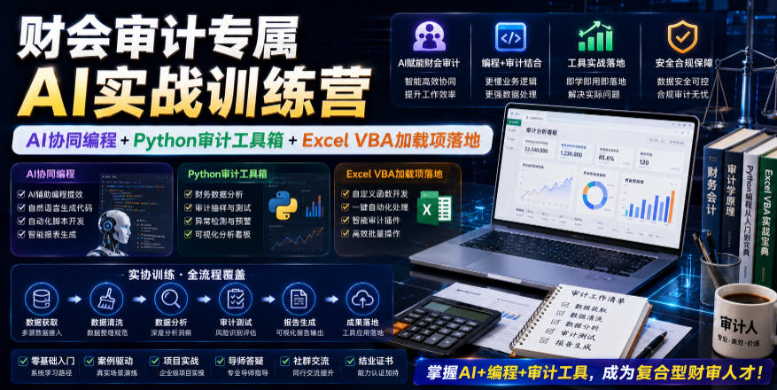 财会审计专属AI实战训练营|AI协同编程+Python审计工具箱+Excel VBA加载项落地(更新0816)-百盟网