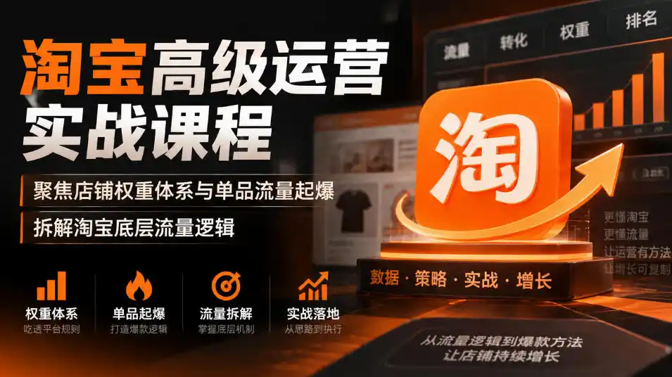 淘宝高级运营实战课程，聚焦店铺权重体系与单品流量起爆，拆解淘宝底层流量逻辑-百盟网