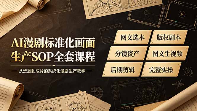 AI漫剧标准化画面生产SOP全套课程,网文选本版权剧本分镜资产全覆盖,图文生视频后期剪辑完整实操教学-百盟网