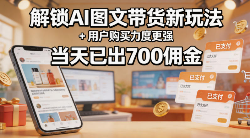 解锁ai图文带货新玩法+用户购买力度更强,当天已出700佣金,详细拆解-百盟网