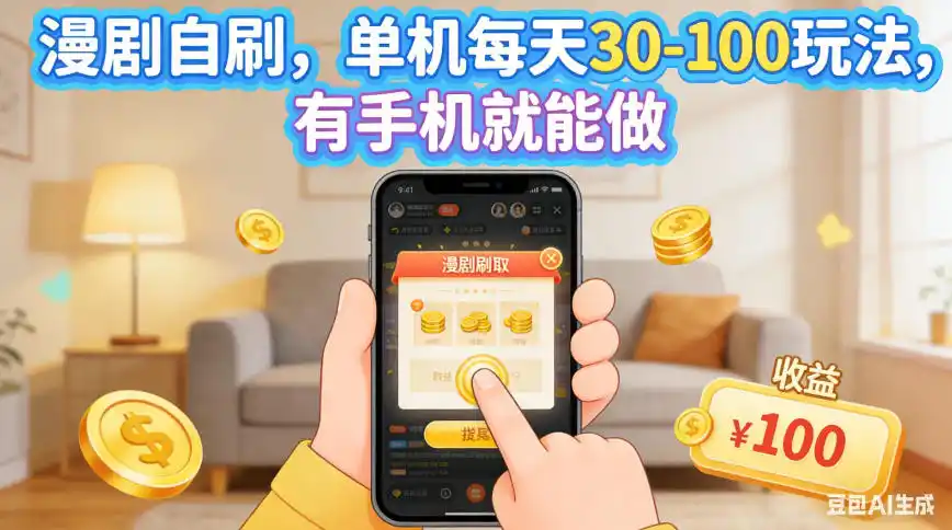 漫剧自刷,单机每天30-100玩法,有手机就能做,可矩阵操作放大收益【揭秘】-百盟网