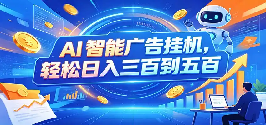 AI智能广告挂机，24小时自动跑，日入300-500，新手零门槛-百盟网