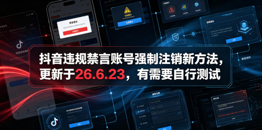 抖音违规禁言账号强制注销新方法,更新于26.6.23,有需要自行测试-百盟网