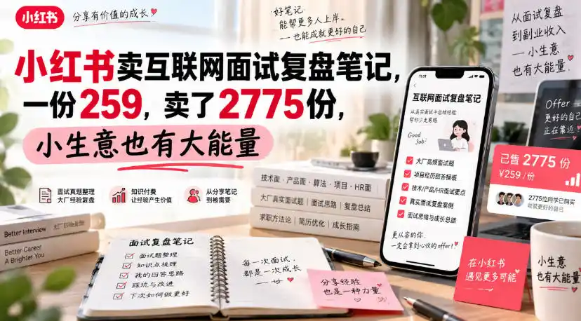 小红书卖互联网面试复盘笔记,一份259,卖了2775份,小生意也有大能量-百盟网