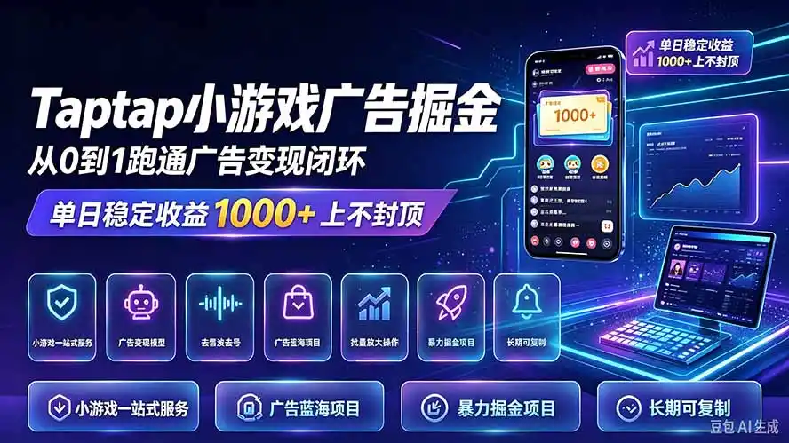 TapTap小游戏广告掘金日赚收益1000+上不封顶-百盟网