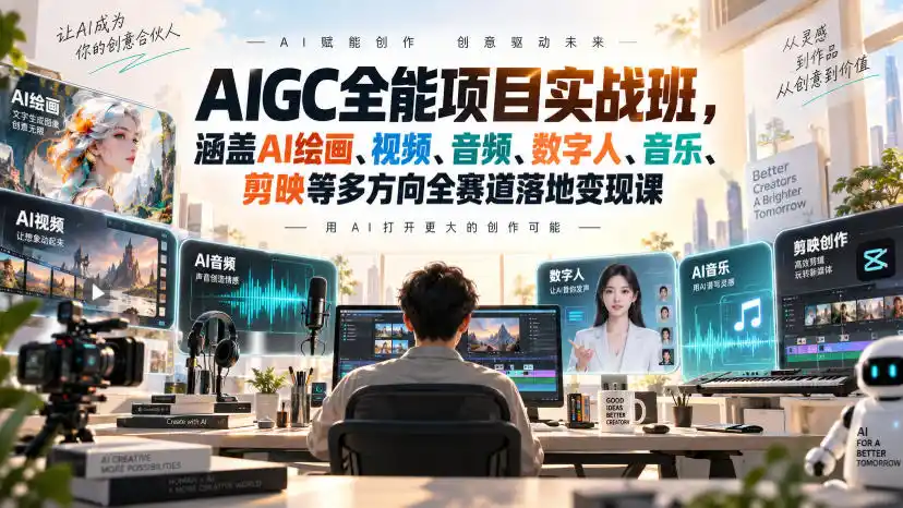 AIGC全能项目实战班，涵盖AI绘画、视频、音频、数字人、音乐、剪映等多方向全赛道落地变现课-百盟网