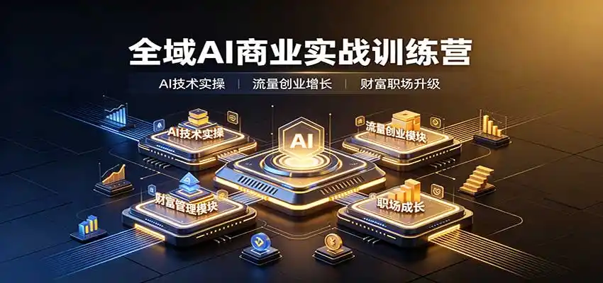 全域AI商业实战训练营：涵盖AI技术实操、流量创业、财富管理与职场成长全体系内容-百盟网