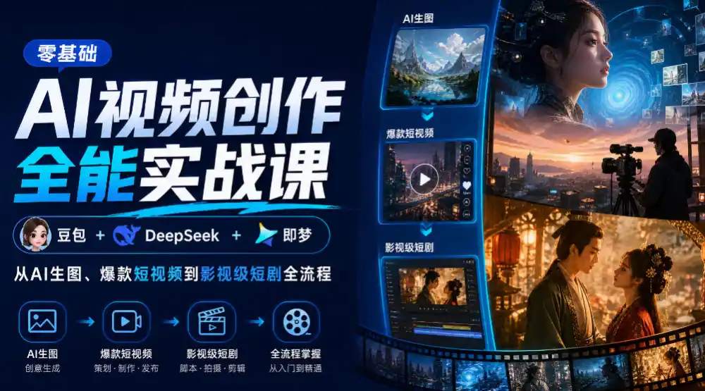 零基础AI视频创作全能实战课｜豆包+DeepSeek+即梦，从AI生图、爆款短视频到影视级短剧全流程-百盟网