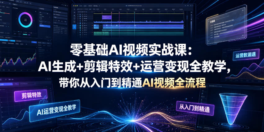 零基础AI视频实战课:AI生成+剪辑特效+运营变现全教学,带你从入门到精通AI视频全流程-百盟网
