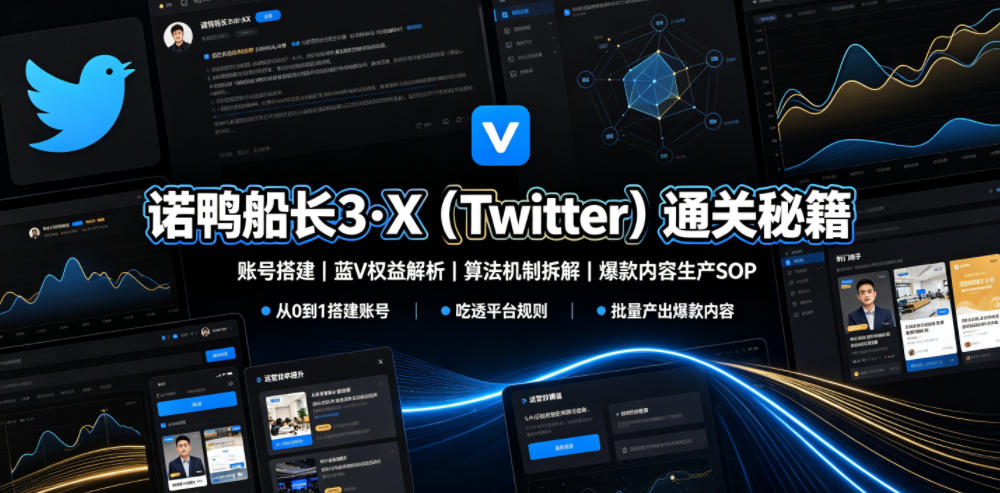诺鸭船长3·X(Twitter)通关秘籍,涵盖账号搭建、蓝V权益解析、算法机制拆解及爆款内容生产SOP-百盟网
