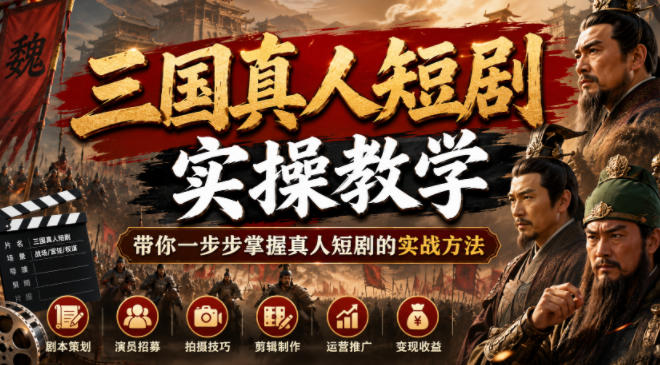 三国真人短剧实操教学，带你一步步掌握真人短剧的实战方法-百盟网